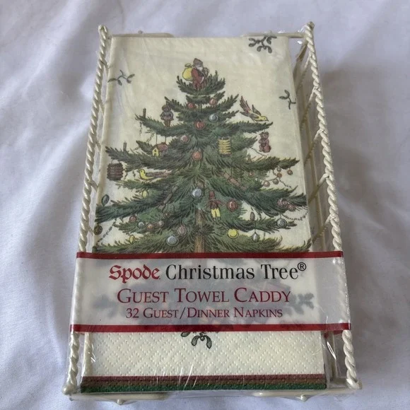 Spode Christmas Tree Guest Towel Caddy 32‎ Guest/dinner Napkins NEW - Picture 2 of 4